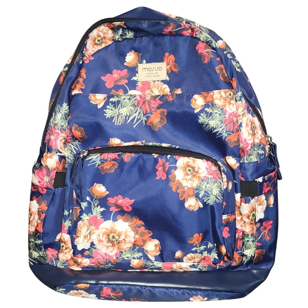 Mosiso Floral Backpack Navy Blue Flower Print USB Charging Port School Bag
